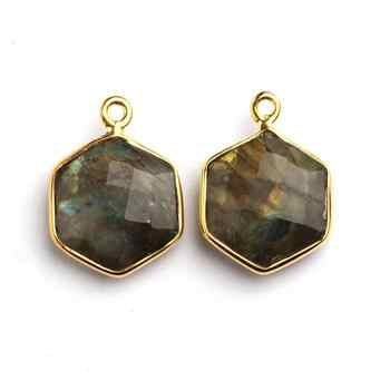 Hot Selling 12 MM Hexagon Natural Labradorite Gemstone Pendant New Design Sterling Silver Bezel Gold Fine Pendants & Charms