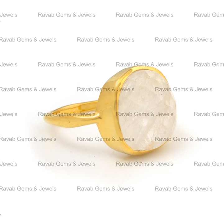Top Selling 12x13mm Natural Crystal Rainbow Moonstone Gold Vermeil 925 Silver Dainty Uneven Shape Eternity Band Ring for Women