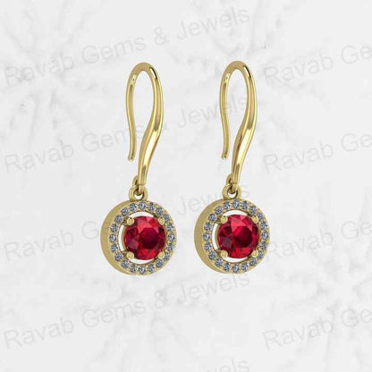 Christmas Sale Solid 925 Sterling Silver Garnet Quartz Hydro 7mm Round Cut Prong Setting Drop Dangle Earring for Women Jewelry