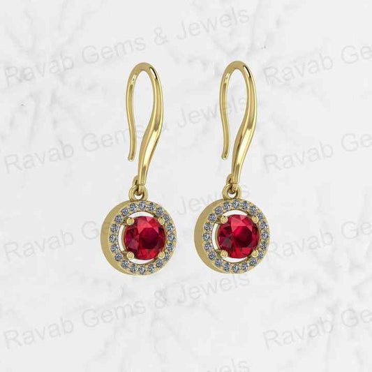 Christmas Sale Solid 925 Sterling Silver Garnet Quartz Hydro 7mm Round Cut Prong Setting Drop Dangle Earring for Women Jewelry