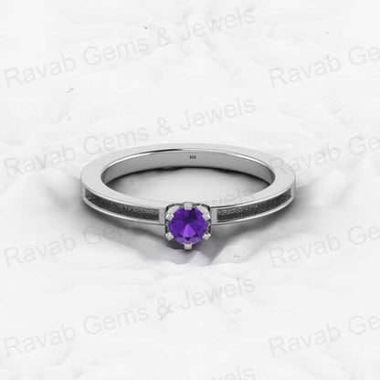 925 Solid Sterling Silver 4mm Amethyst Round Semi Mount Blank Setting Band Ring for Breastmilk & Keepsake Resin Ceramic Jewelry