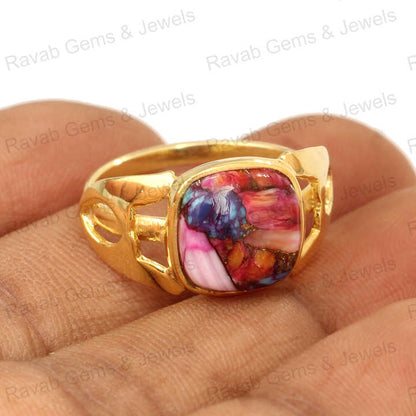 Hot Sell Natural Multi Spiny Oyster Turquoise Cushion Shape 12mm Solid 925 Sterling Silver 18k Gold Filled Women Designer Ring