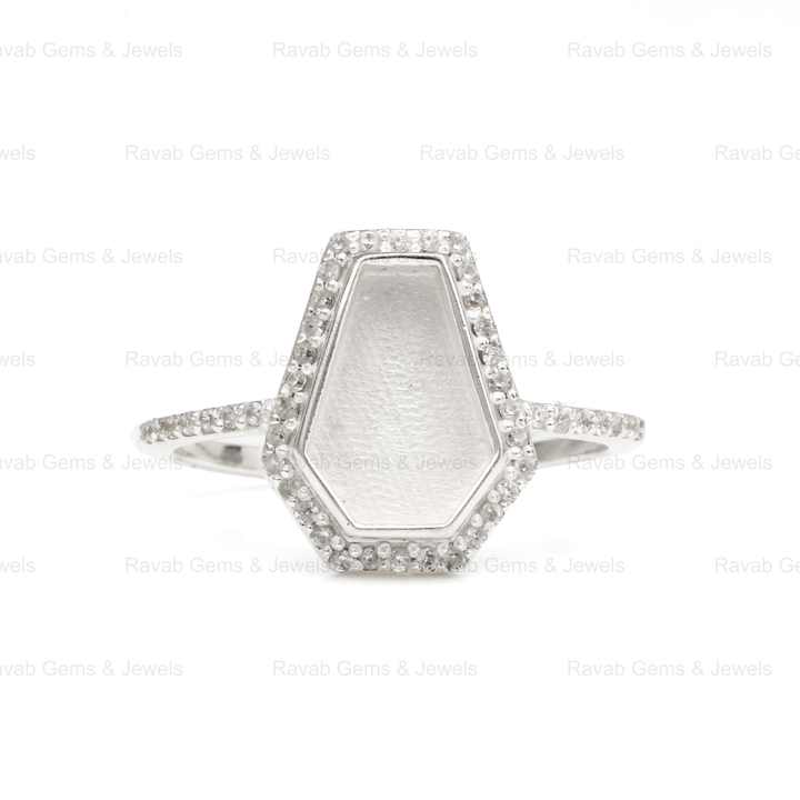 Best Quality Sterling Solid Silver 10x7mm Coffin Zircon Semi Mount Blank Bezel Setting Ring for Keepsake Breastmilk DIY Jewelry