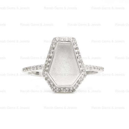 Best Quality Sterling Solid Silver 10x7mm Coffin Zircon Semi Mount Blank Bezel Setting Ring for Keepsake Breastmilk DIY Jewelry