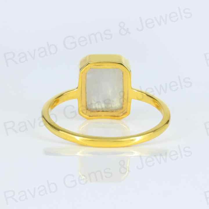 Best Selling Handmade 925 Silver Natural 8x10mm Rainbow Moonstone Gold Vermeil Eternity Fine Jewelry Bezel Set Ring for Women