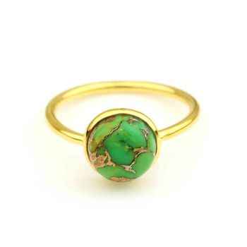 Top Selling 18K Gold Vermeil New Design Dainty Ring for Women With 10mm Mohave Green Copper Turquoise Gemstone Bezel Fine Rings