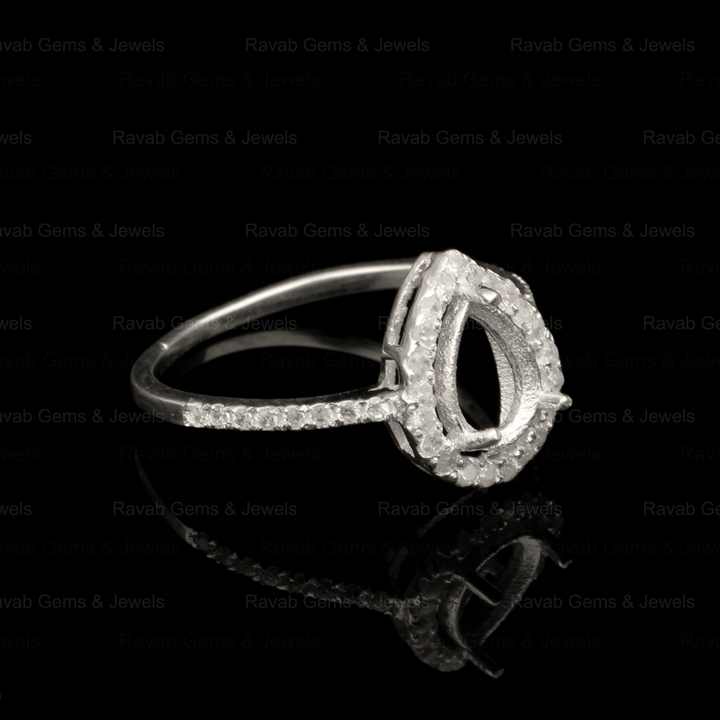 Top Quality 925 Sterling Solid Silver 6x8mm Pear Eternity Semi Mount Blank Prong Setting Ring for Keepsake Breastmilk Jewelry