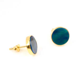 Best Selling Blue Synthetic Opal Round Flat Solid 925 Sterling Silver Handmade Stud Earring for Women & Girls Jewelry Suppliers