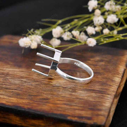 Genuine 925 Sterling Silver 12mm Round 4 Prong Setting Semi-Mount Blank Setting Empty Ring Handmade Custom Jewelry Suppliers