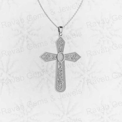 High Quality 925 Sterling Silver 50mm Floral Cross Semi Mounting Blank Setting Charm Pendant Good for Gemstone Jewelry Findings