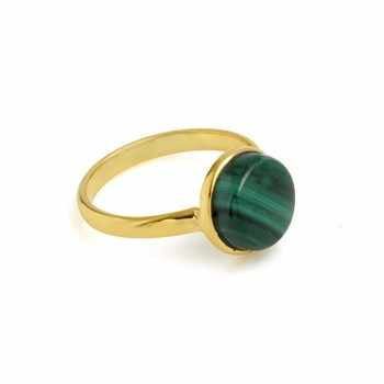 Top Selling 10mm Smooth Malachite Gemstone 18K Gold Plated Handmade Dainty Sterling Silver Ring for Women Parties Fine Jewelry