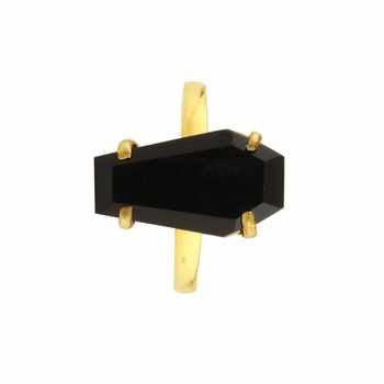 Top Selling 10x17mm Natural Black Onyx Gemstone Minimalist Gold-Plated 925 Sterling Silver Coffin Shape Ring Women Fine Jewelry