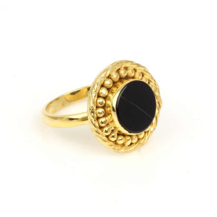 18K Gold Plated Boho Designer Ring 12mm Natural Black Onyx Stone Bezel Genuine 925 Silver Beautiful Dainty 18K Gold Ring Fine