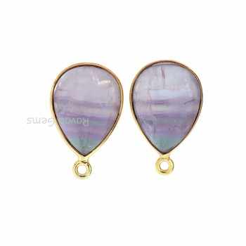 12x16mm Natural Multi Fluorite Gemstone Bezel 18k Gold Plated Sterling Silver Tiny Charms Pear Shape Charm Pendant for Necklace