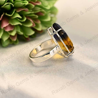 New Arrival Solid 925 Sterling Silver Ametrine Quartz Bio Color Hexagon Prong Setting Ring for Women Fine Handmade Jewelry