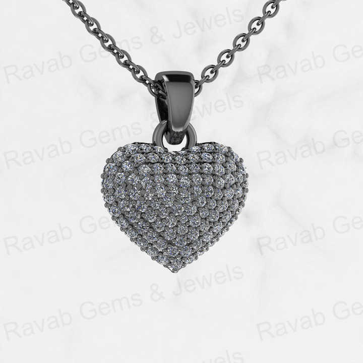 New Arrival 925 Silver 14mm Pave Diamond CZ Puffy Heart Love Hip Hop Charm Pendant Necklace Memorial Fine Jewelry For Women