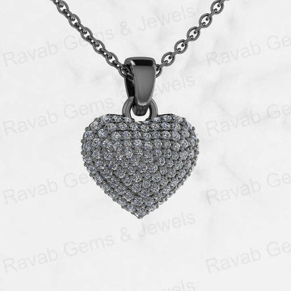 New Arrival 925 Silver 14mm Pave Diamond CZ Puffy Heart Love Hip Hop Charm Pendant Necklace Memorial Fine Jewelry For Women