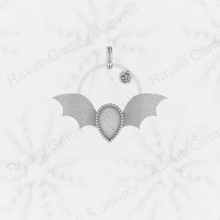 925 Sterling Silver Bats Fly 31X26mm Semi Mount Blank Setting Charm Pendant Good for Ashes & Resin Work Breastmilk Keepsake DIY