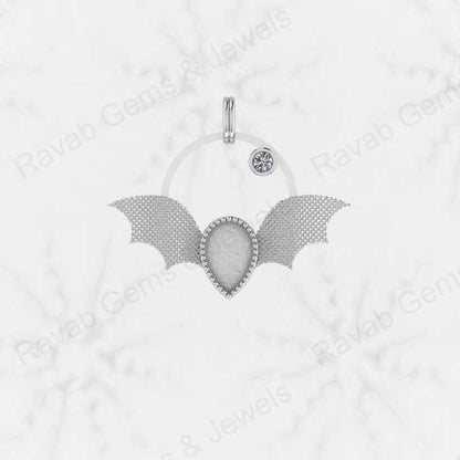 925 Sterling Silver Bats Fly 31X26mm Semi Mount Blank Setting Charm Pendant Good for Ashes & Resin Work Breastmilk Keepsake DIY