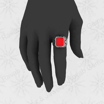 Best Selling Solid 925 Sterling Silver 9x13mm Red Coral Octa Cushion Shape Signet Ring for Men Customized Bikers Fine Jewelry