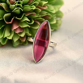 Top Selling 925 Sterling Silver Marquise Bezel Setting Ring 10x30mm Pink Tourmaline Quartz Fine Handmade Jewelry for Women