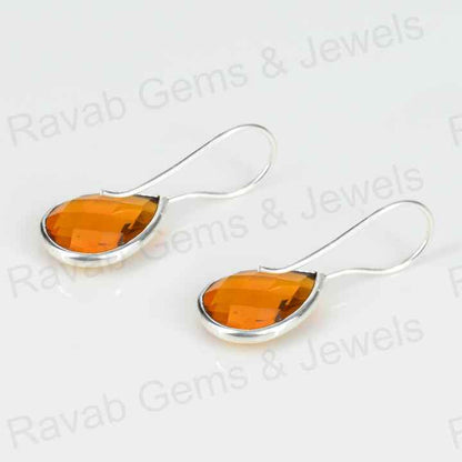 New Arrival Solid 925 Sterling Silver Citrine Hydro Quartz Pear Checker Cut Bezel Setting Dangle Drop Earring for Women Jewelry