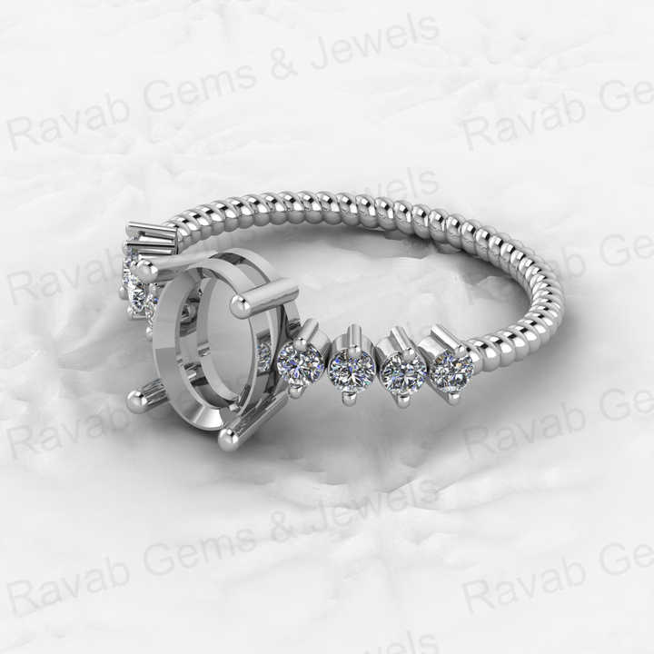High Quality 925 Silver 6x8mm Oval Setting 4 Prongs Semi Mounting Bezel Crafted CZ Eternity Twisted Band Ring Jewelry Components