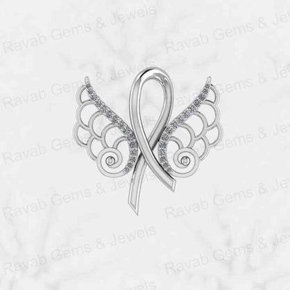 Hot Selling Solid 925 Sterling Silver 24x24mm Angel Wing & Bow Design Prong Setting CZ Pendant Pendant for Women Fine Necklace