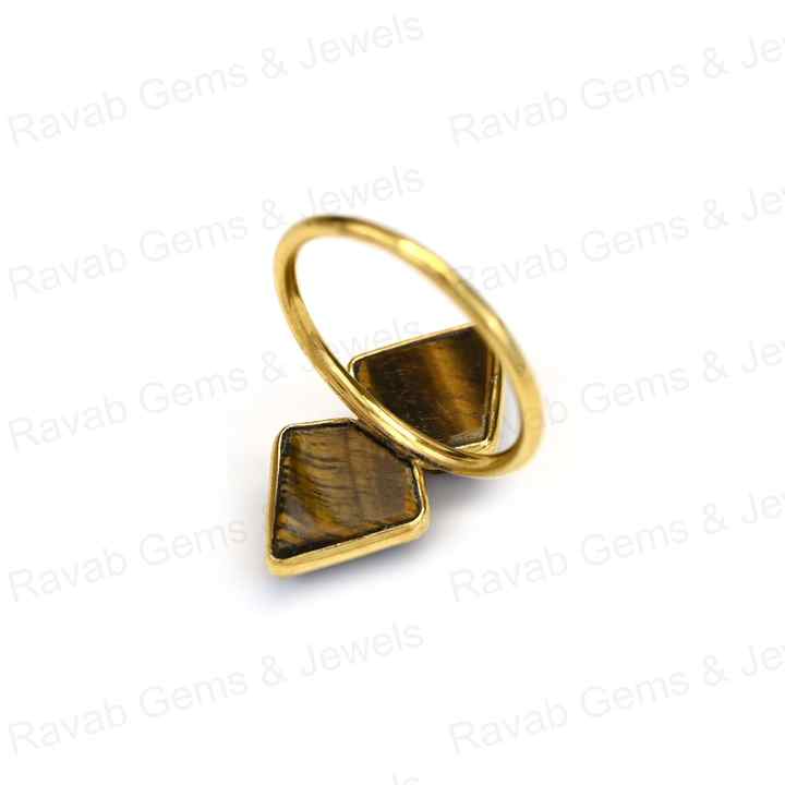 Top Quality Solid 925 Sterling Silver Natural Tiger's Eye Fancy Cut 10x14mm Bezel Setting 18k Gold Filled Fine Ring for Women
