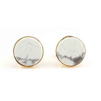 New Design 9mm Natural White Howlite Turquoise Stone Waterproof Jewelry Sterling Silver 18k Gold Plated Stud Earrings for Her