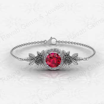 Top Selling Amazing Design 925 Sterling Silver 8mm Garnet Quartz Round Prong Floral Minimalist Bracelet for Women Fine Jewelry