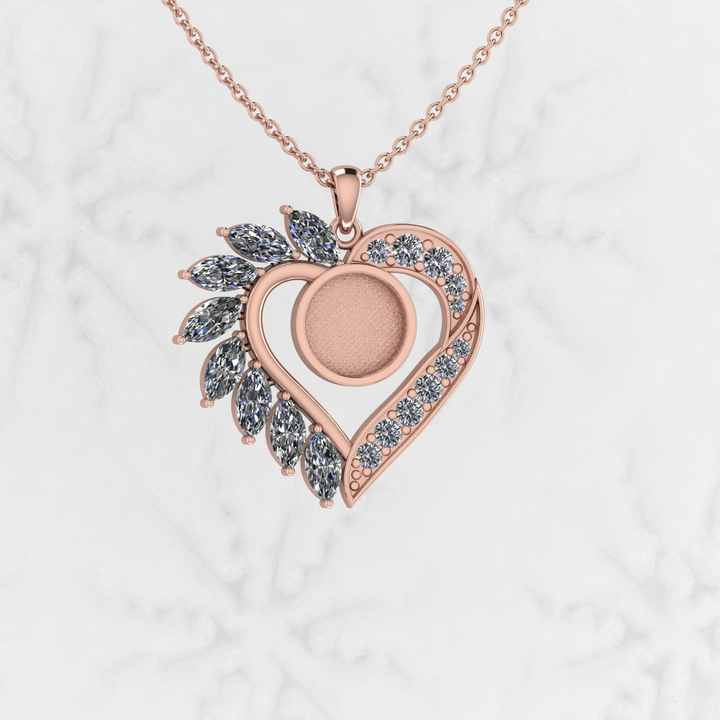 Top Selling Genuine 925 Sterling Silver Gold Plated 25mm Valentine Heart Charm Semi Mount Blank Pendant Setting Keepsake Jewelry