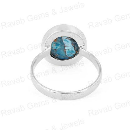 Top Selling 12x13mm Mohave Blue Copper Turquoise High Polished 925 Silver Bezel Organic Shape Dainty Women Ring Navajo Jewelry