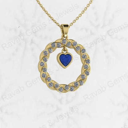 Best Selling 925 Silver Fine Jewelry Lapis Lazuli CZ Twisted Circle Rope Dainty Pendant Necklace Valentine's Day Gift for Women
