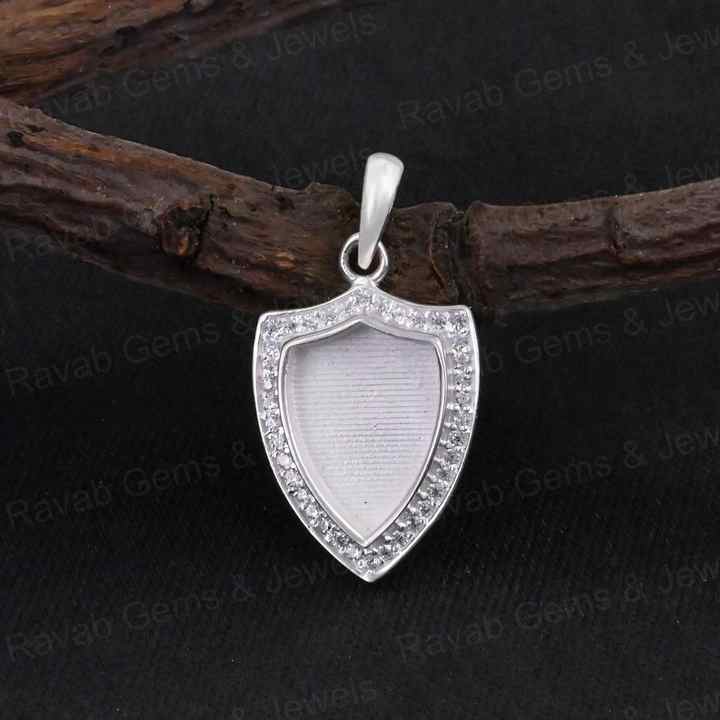 High Quality 925 Silver 12x9mm Shield Surrounded With Zircon Blank Bezel Charm Pendant Setting Resin Ashes Keepsake Jewelry