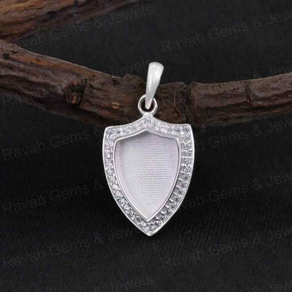 High Quality 925 Silver 12x9mm Shield Surrounded With Zircon Blank Bezel Charm Pendant Setting Resin Ashes Keepsake Jewelry