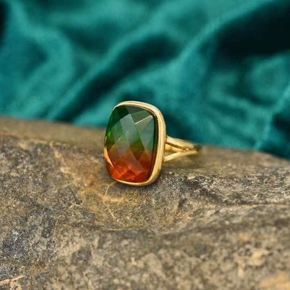 Superb 925 Sterling Silver Synthetic Watermelon Tourmaline Octa Checker Cut 12x16mm Bezel Setting 18k Gold Filled Ring for Women