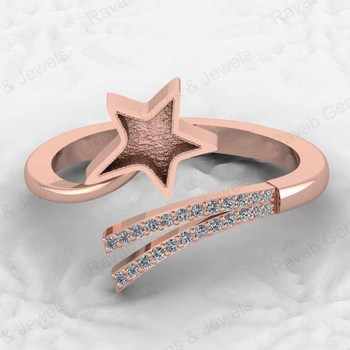 925 Sterling Silver Adjustable Ring With 5mm Star Design .80mm CZ Resin Semi Mounts Good Breastmilk Ashes Jewelry Keepsakes