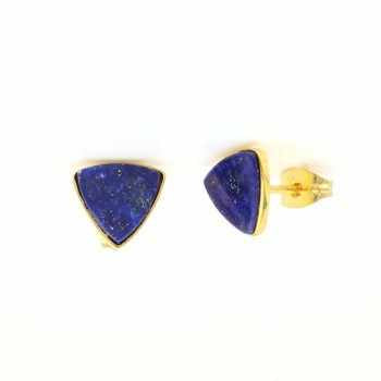 Impressive 18K Gold Plated 925 Sterling Silver Handmade Fine Stud Earrings for Women Natural Lapis Lazuli Gemstone Jewelry