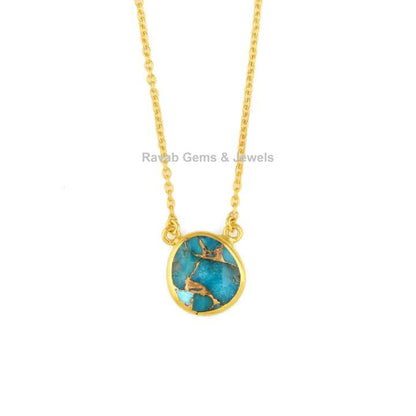 Best Selling Mohave Blue Copper Turquoise Stone Gold Plated Sterling Silver Minimalist Layering Dainty Chain Necklace for Her