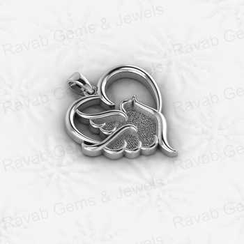925 Sterling Silver 24x25mm Pigeon Bird Fly Heart Charm Good Resin Ashes Work Keepsake Necklace with Semi Mount Pendant Blank