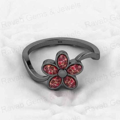 Best Selling Genuine 925 Sterling Silver Pink Ruby Copper Oval Gemstone Bezel Setting Wide Mobius Ring for Custom Jewelry