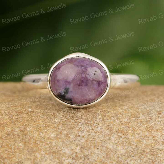 Genuine Lepidolite Stone Ring for Women Hot Selling 925 Sterling Silver Unique 10x14mm Oval Shape Fashionable Gemstone Jewelry