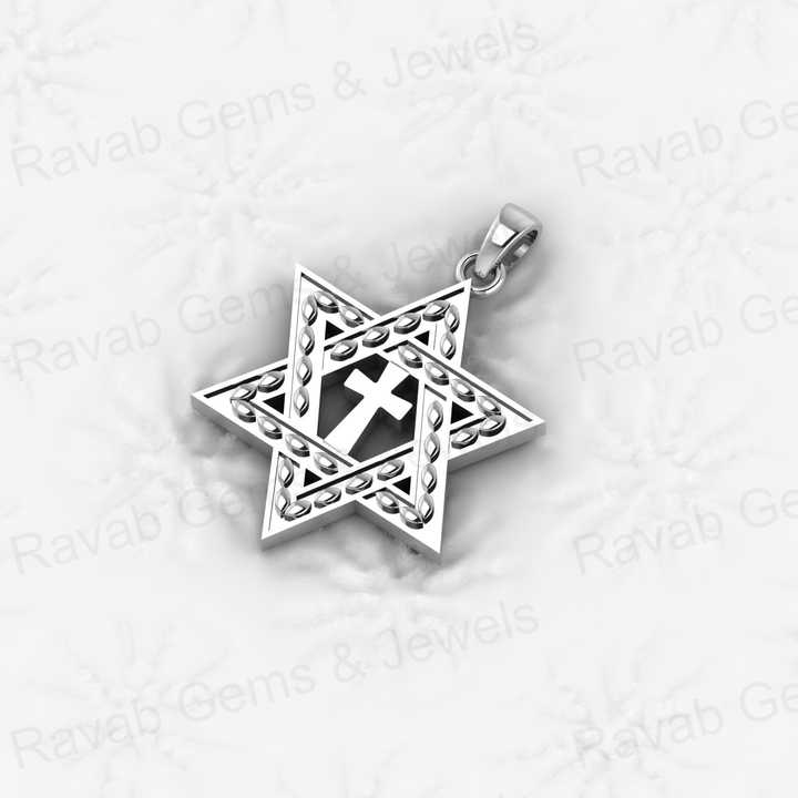 Genuine Solid 925 Sterling Silver 29mm Cross in Star of David Pendant Charm Necklace Valentine Fine Jewelry Pendants & Charms