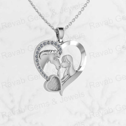 925 Sterling Silver 6mm Little Heart 23x27mm Big Heart Lovely Animal Horse And Girls Pendant Keepsake Jewelry Necklace For Women