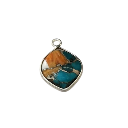 Superb Mohave Spiny Oyster Copper Turquoise 12x16mm Bezel Setting Marquise Cabochon Solid 925 Sterling Silver Charm Pendant