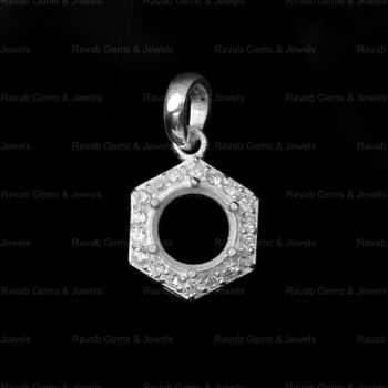 High Quality Pure 925 Silver 8mm Hexagon Semi Mount Charm Pendant With CZ Prong Setting for DIY Jewelry Findings & Components