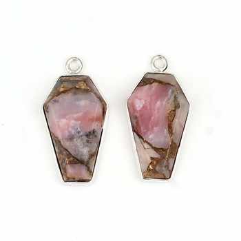10x17mm Smooth Coffin Shape Flatback Pink Opal Copper Gemstone Bezel Genuine 925 Sterling Silver Fine Pendants & Charms Necklace