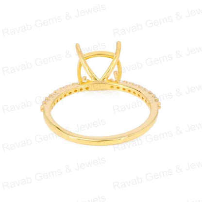 Genuine 925 Silver 18k Gold 10mm Cushion Eternity Band Prong Blank Gemstone Ring With CZ Setting Keepsake Breastmilk Jewelry DIY