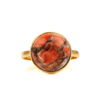 Genuine 925 Sterling Silver 18K Gold Plated Fine Jewelry Mohave Spiny Oyster Copper Turquoise Gemstone 12mm Bezel Setting Ring